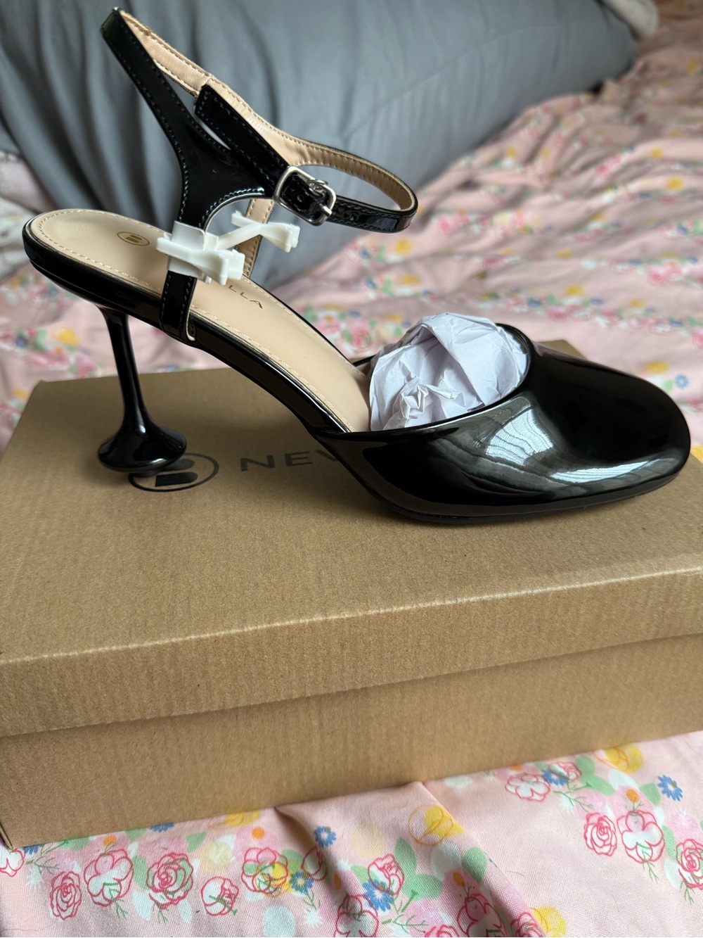NEWBELLA Women’s Black Patent Slingback Heels